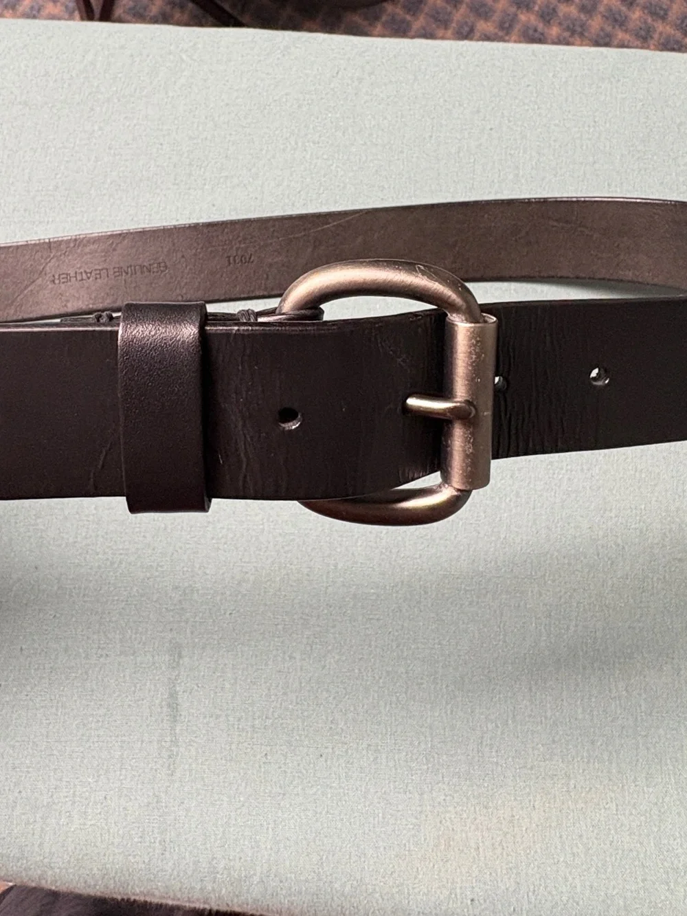 Men's Black 40in. GenuineLeather Belt: Brushed Metal Buckle: Fair Used Condition